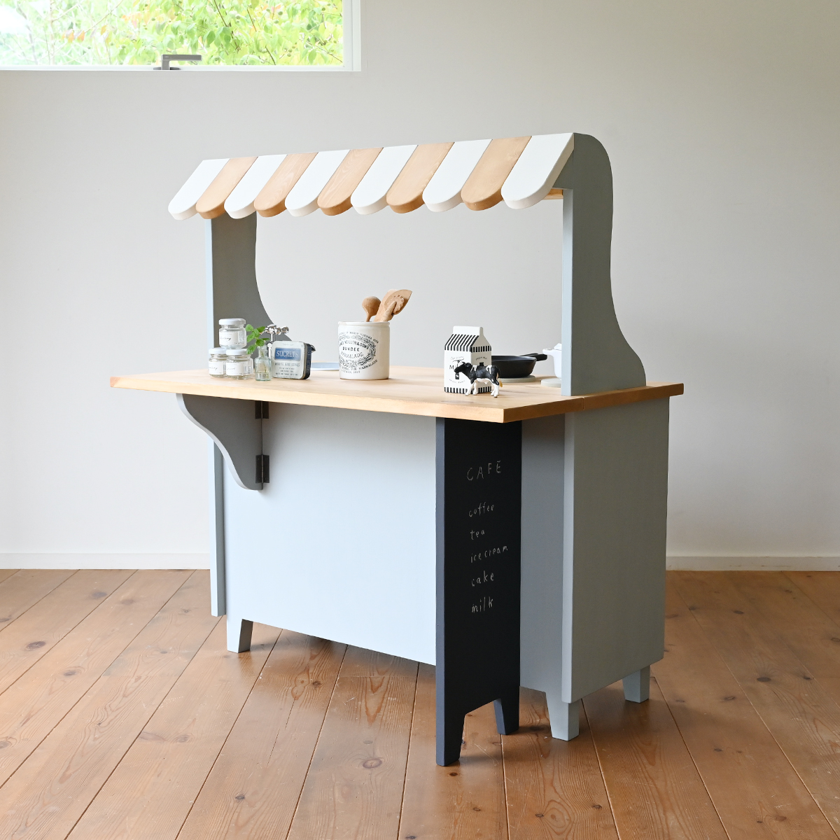 >背面マルシェ棚付きままごとキッチン